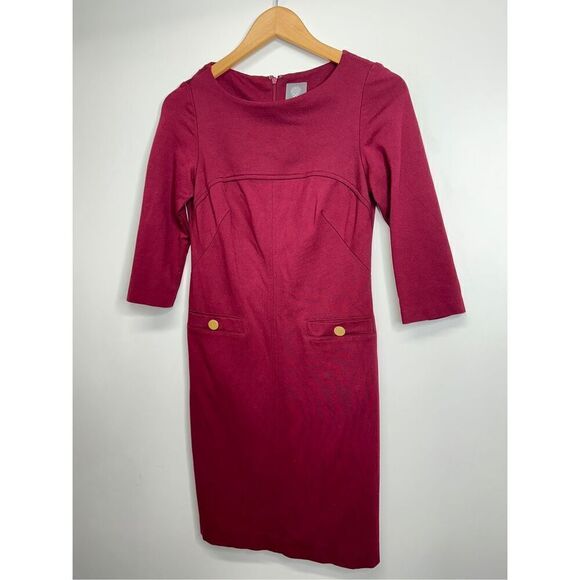 Vince Camuto Dress Womens Shift 4 Burgundy Half Sleeve Knee Length - Picture 3 of 9